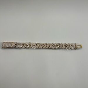 Moissanite Cuban Bracelet Miami 4 Row Iced Hip Hop Gold 15mm 8 Inch New VVS1